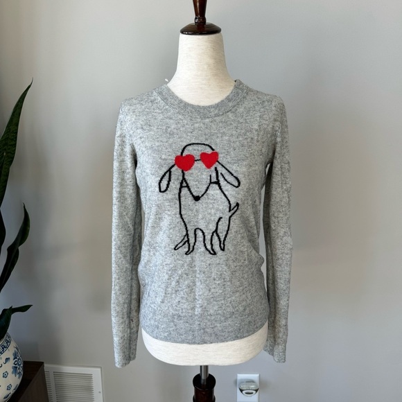 Rare! J. Crew Wool Dog w/ Heart Shaped Eyes Crew Neck Sweater - Valentines Day - Picture 4 of 7